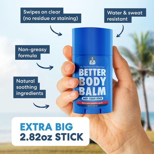 Dr. Frederick's Original Anti Chafing Stick – Better Body Balm – 2.82 oz Jumbo – Doctor-Developed Natural Beeswax Formula – Water Resistant – Chub Rub & Thigh, Bra Line, Underarm Relief