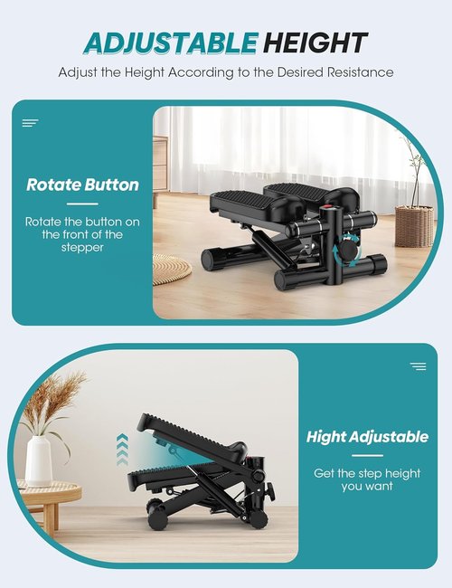 Mini Portable Stepper Machine - 330LBS Capacity, Adjustable Height & LED Monitor for Full Body Workout