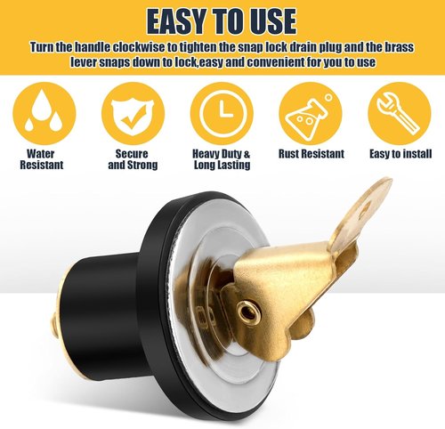 MorningRo Brass & Stainless Steel Baitwell Drain Plug - 3 Pcs Snap Lock for Boats & Kayaks