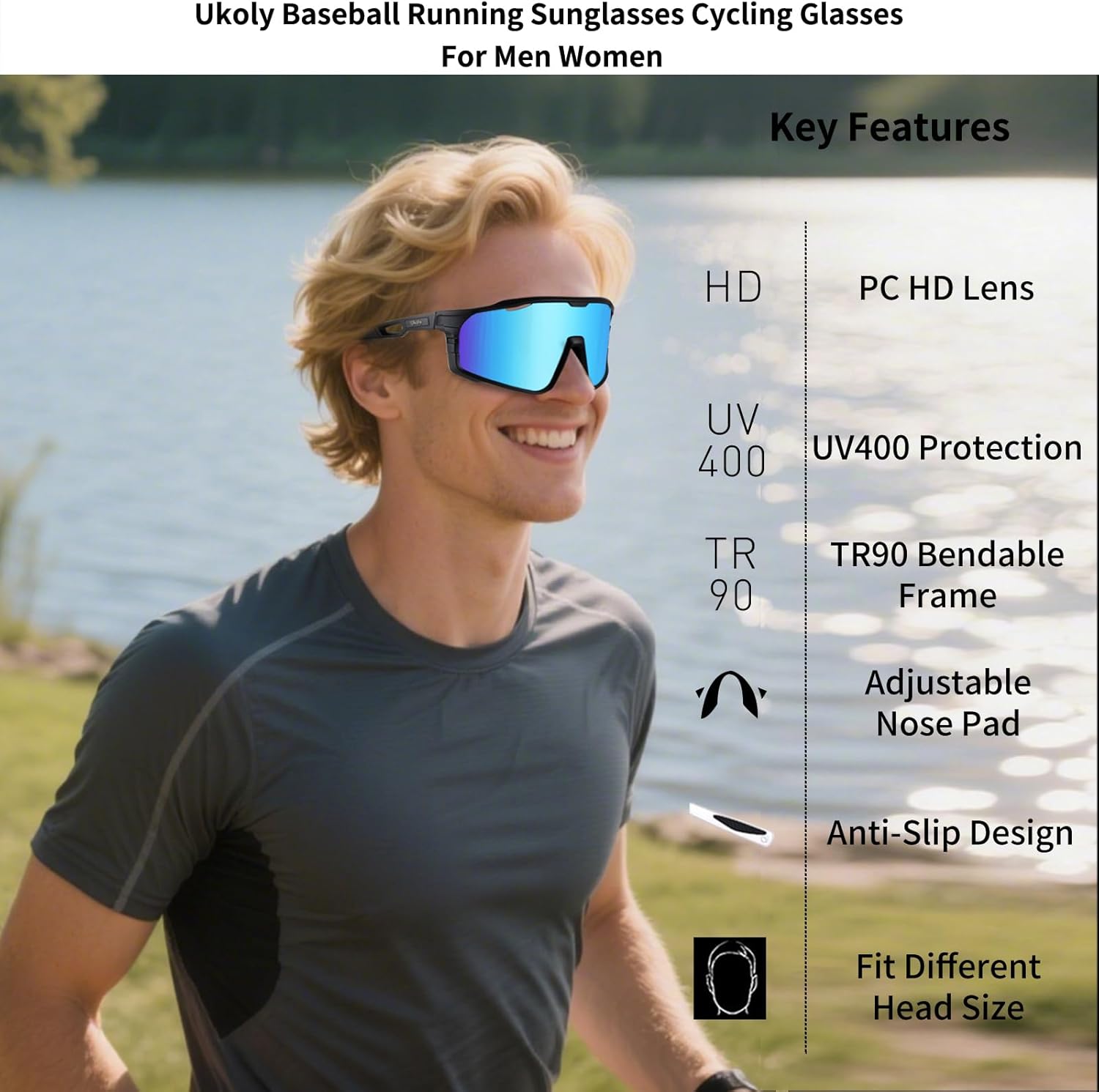 Ukoly Cycling Glasses - UV400 Sports Sunglasses for Men & Women | HD Lens for Running, Baseball, Fishing, Golf