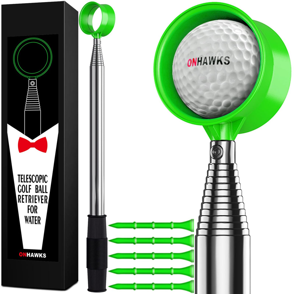 ONHAWKS Golf Ball Retriever for Water,Telescopic 12Ft/9Ft Stainless Steel Shaft Two-Sided Easy Pick Up Balls,Unbreakable Head Retriever Tool Golf Accessories Golf Gift for Men