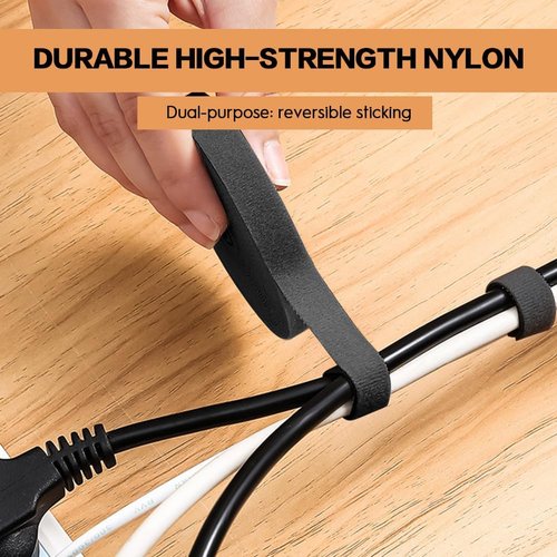 Adjustable Cable Ties - 6.5Ft x 2 Rolls | Reusable Hook and Loop Fasteners for Wire Management - Black