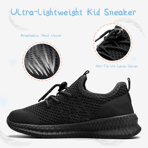 CDLHHM Kids Running Shoes for Boys and Girls – Lightweight Mesh Athletic Sneakers with Non-Slip Sole, Breathable Walking & Tennis Shoes for Toddler, Little Kid, Big Kid Black Size 1.5