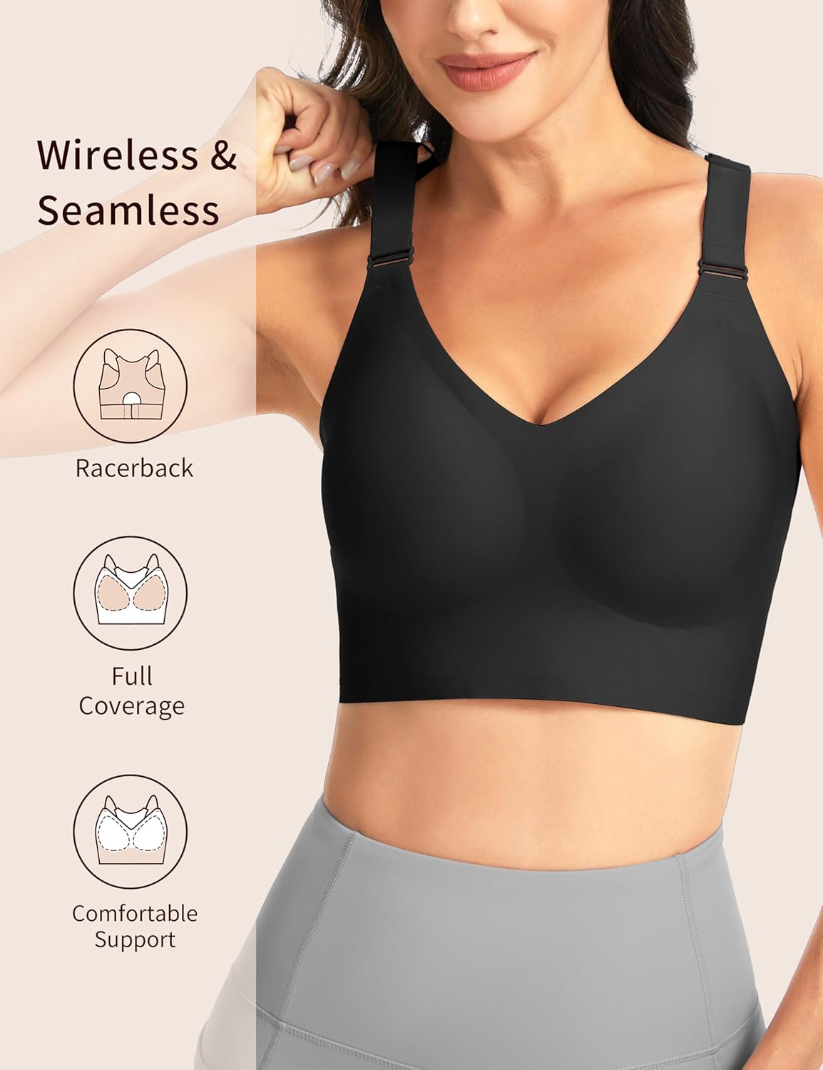The Gym People Wireless Everyday Bra - Seamless Push-Up Bralette for Comfort & Full Coverage