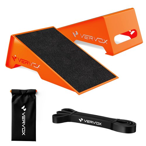Squat Wedge Block V Vervox - 2-Pack Metal Anti-Slip Heel Wedge for Squats Exercise, Calf Raise & Stretch, Deadlift & Weight Lifting, Mobility, Flexibility, Slant Board – As a Gift 1 Resistance Band