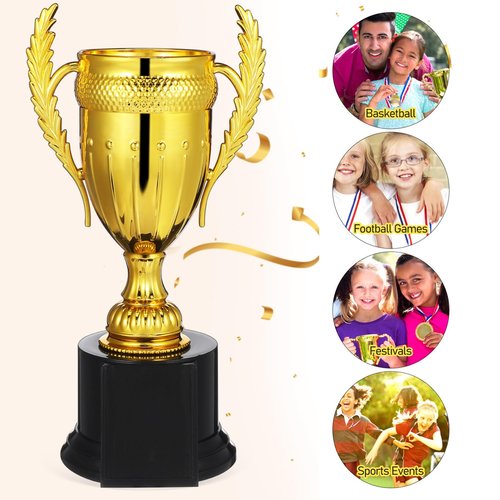 PartyKindom 9 Inch Gold Trophy Cup, Plastic Trophy Awards for Sports Competition, Tournament, Party Game, Reward, Winning Prize
