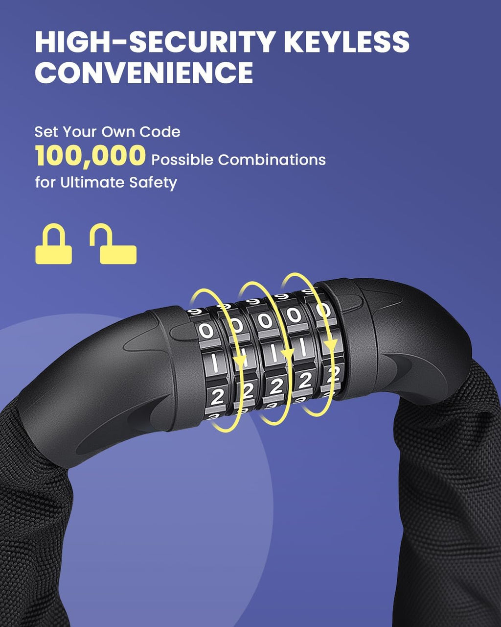 ONVIAN Heavy Duty Bike Lock - 5 Digit Combination, 3.2Ft Long Chain for High Security | Keyless for Ebike, Bicycle, Scooter, Motorcycle, Door, Gate, Fence
