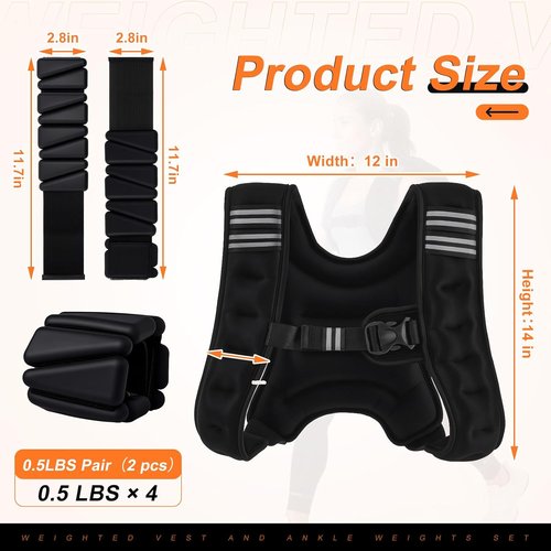 Arrowbash Weighted Vest - 6 lb Adjustable Weight Vest with Reflective Stripe & 2 Pair of 1 lb Weights for Strength Training & Fitness