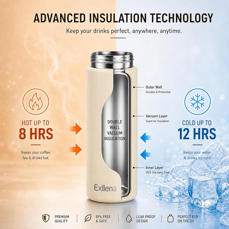 10oz Insulated Water Bottle with Leak-Proof Lid — Slim Stainless Steel Bottle for Espresso & Travel, Butter Cream Edition