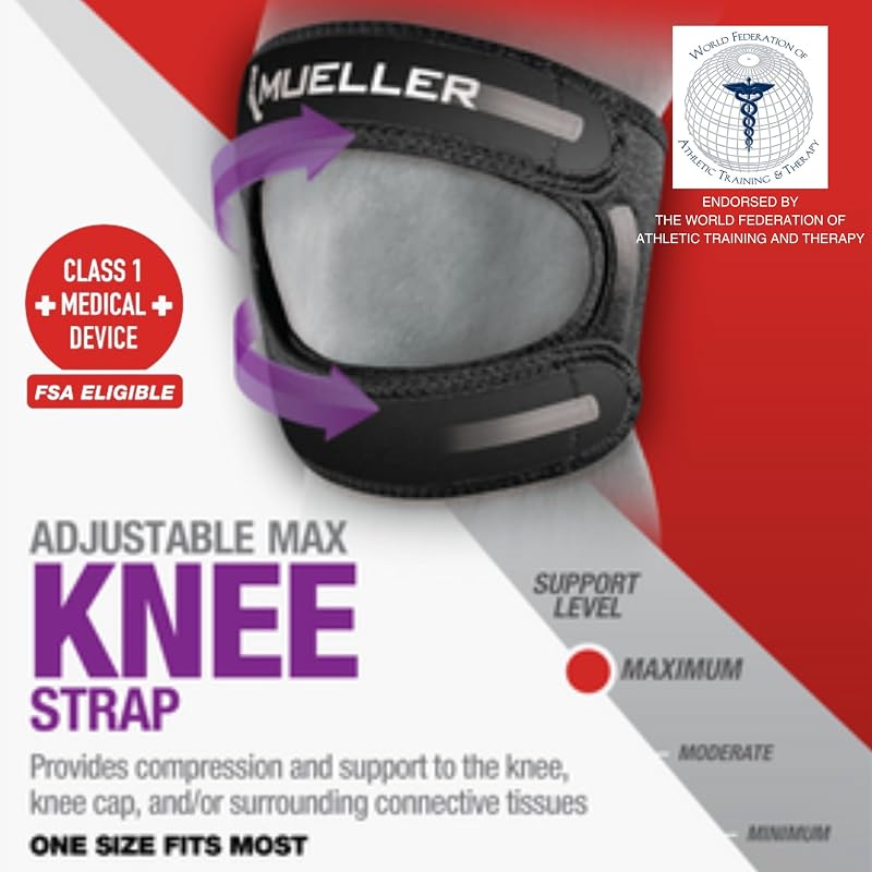 Mueller Adjustable Max Knee Strap for Patellar Tendonitis & Runner's Knee - One Size