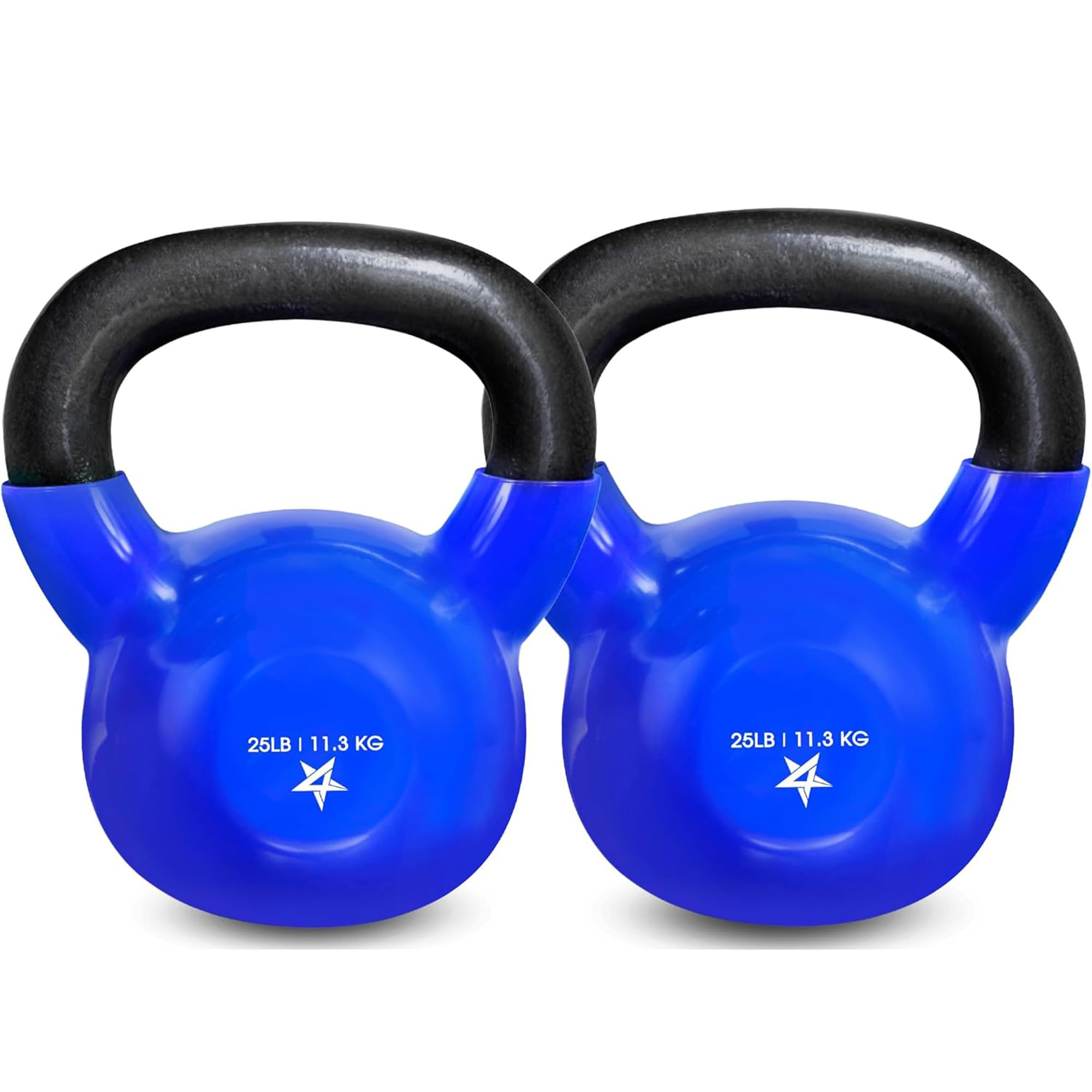 Yes4All Kettlebell, 25 lb Vinyl Coated Cast Iron Kettlebell Set of 2 for Home Gym Exercises, Heavy Weights Gym, Fitness, Full Body Workout Equipment, Push up, Grip, Strength Training - Blue