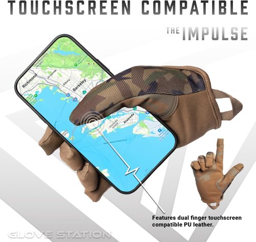 Glove Station Impulse 1.0 Touchscreen Gloves for Men - Suede Leather & Spandex for Motorcycle, Airsoft, Work