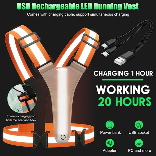 LED Reflective Vest - High Visibility Running Gear for Night Cycling & Jogging | Adjustable Size for Men, Women & Kids