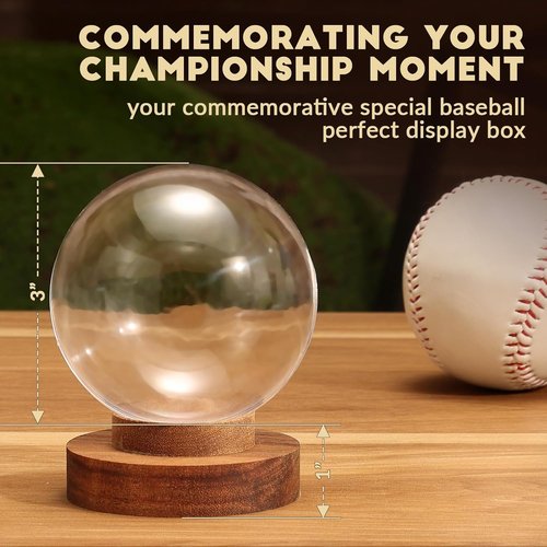 JupDec Baseball Display Case - Round Clear Ball Holder with Wooden Base | Acacia Wood, Brown