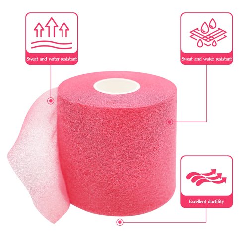 Dimora Pre Wrap Athletic, 4 Rolls Prewrap Headband for Hair, 120 Yards Foam Underwrap Athletic Tape, Best Padding for Underneath Sports Tape, 2.75 Inches x 30 Yards - Rose Red