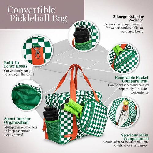 Funlob Pickleball Bag for Women & Men 3-in-1 Neoprene Pickleball Bag Pickelball gift for Women with Paddle Cover, Pockets & Fence Hooks, Water-Resistant Neoprene Crossbody Bag Tote bags for Women