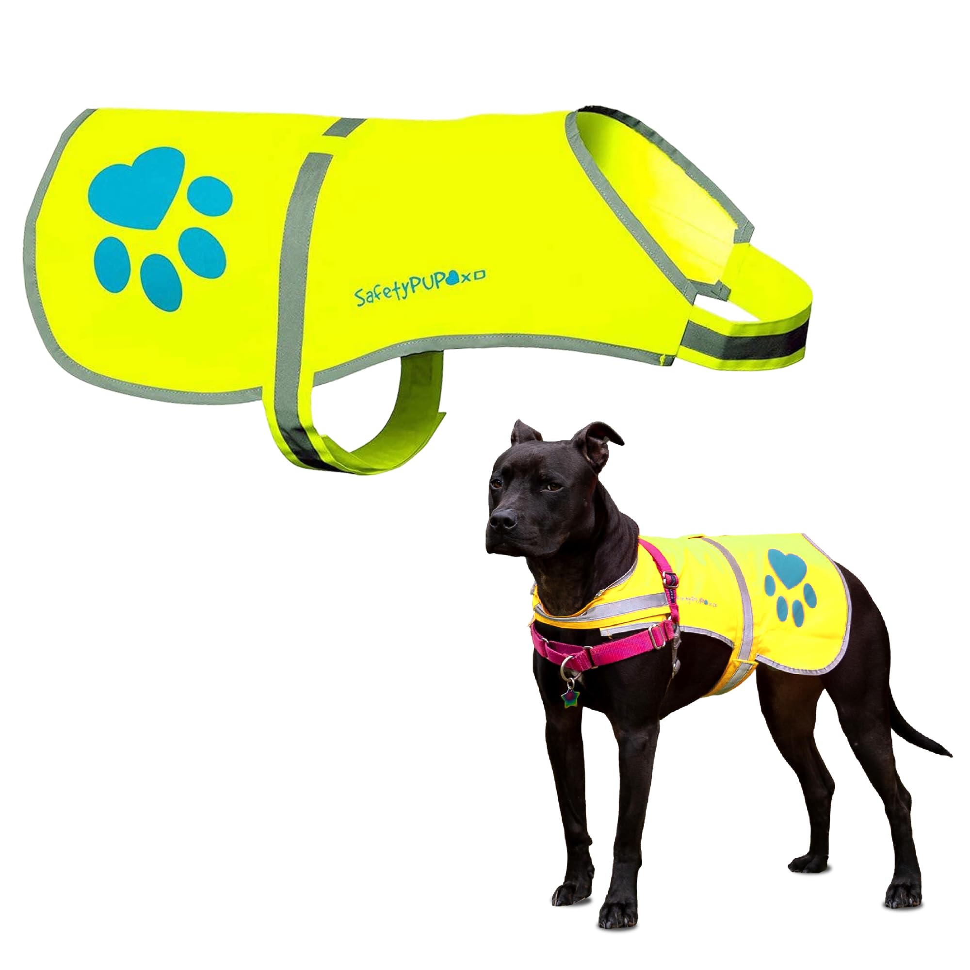SafetyPUP XD Dog Reflective Vest – Hi-Vis Fluorescent Visibility that Helps to Safeguard Your Pet On/Off Leash in Urban & Rural Areas (Yellow, X-Large)