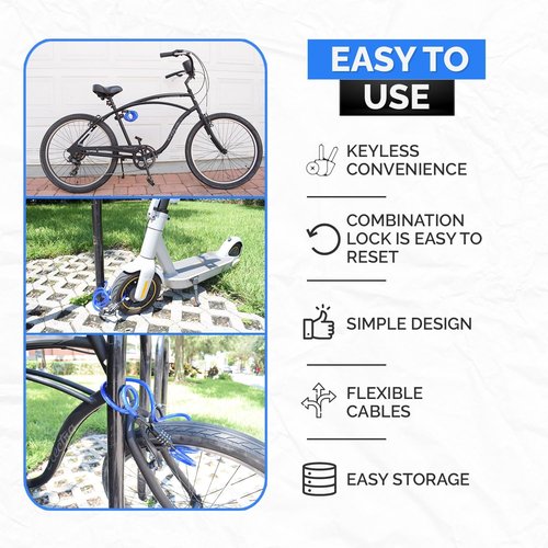 DocksLocks Security Cable Lock Set (4' or 6') Coiled, Keyless Resettable Combination, Mounting Bracket, Portable and Compact for Bikes, Scooters 4ft