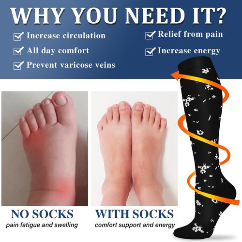 Sooverki Compression Socks for Women and Men Circulation (4 Pairs) - Best for Nursing,Running,Travel Knee High Socks