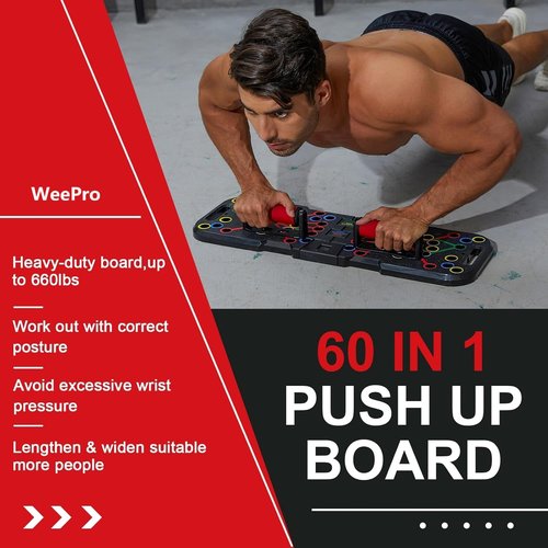 WeePro Push Up Board 60 in 1 with Smart Counter, Foldable Portable Home Gym System with Resistance Bands & Handles, Strength Training Equipment for Men & Women, Full Body Workout Kit