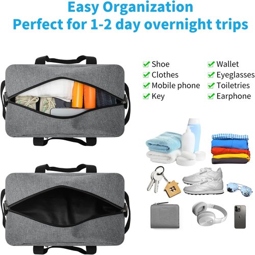 Apenze Small Gym Bag - Lightweight 14-Inch Mini Duffel for Travel & Sports | Light Grey