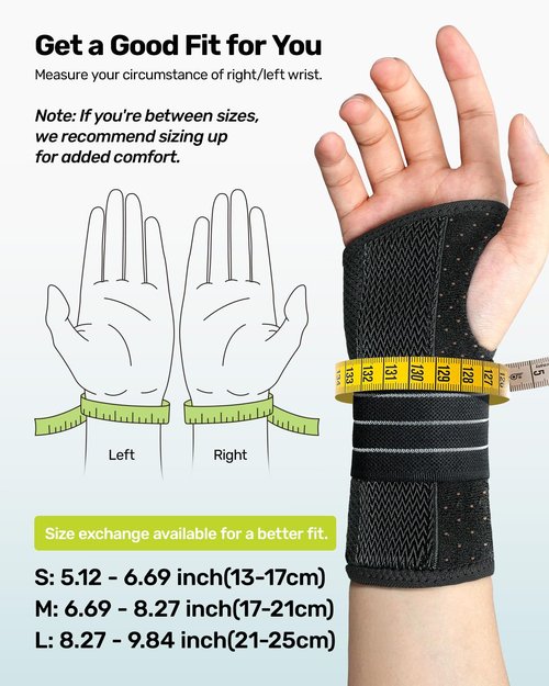 Rakiie Carpal Tunnel Wrist Brace Right Hand, Adjustable Night Wrist Support with 3 Metal Splints, Hand Brace for Men Women No Pressure on Thumb, Splint Stabilizer for Work, Arthritis, Gray Small