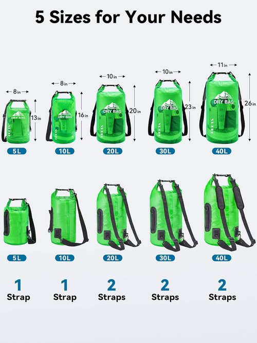 HEETA Waterproof Dry Bag - Lightweight Roll Top Storage Backpack with Phone Case | 5L/10L/20L/30L/40L Options for Travel, Swimming, Boating, and Camping