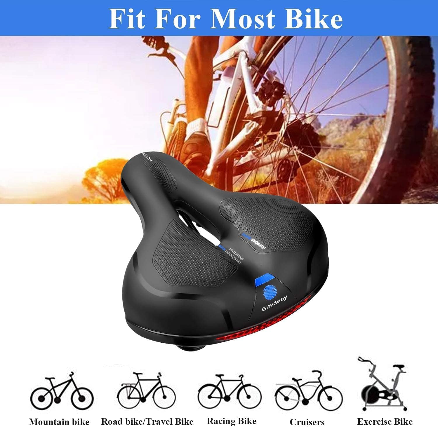 Skiennix Comfort Bike Seat - Wide Memory Foam Padded Saddle with Dual Shock Absorption | Universal Fit for Indoor/Outdoor Use