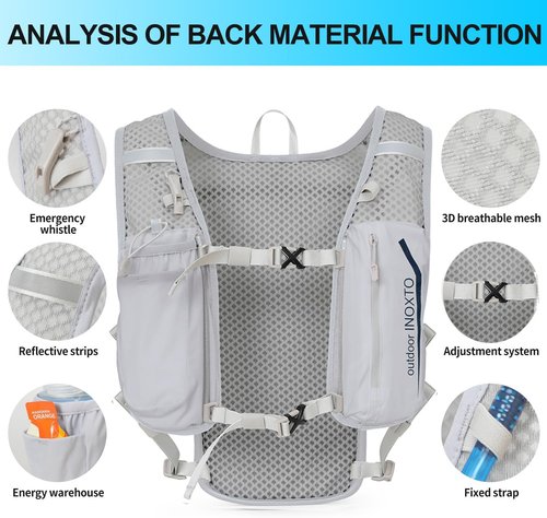 INOXTO Running Hydration Vest Backpack,Lightweight Insulated Pack with 1.5L Water Bladder Bag Daypack for Hiking Trail Running Cycling Race Marathon for Women Men (Gray Dark Blue)