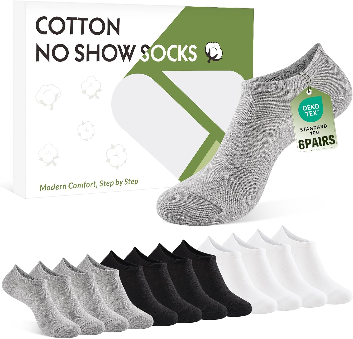 Skiennix No Show Socks - Non-Slip Invisible Liners for Flats | Breathable Cotton, 6 Pairs Gift Box