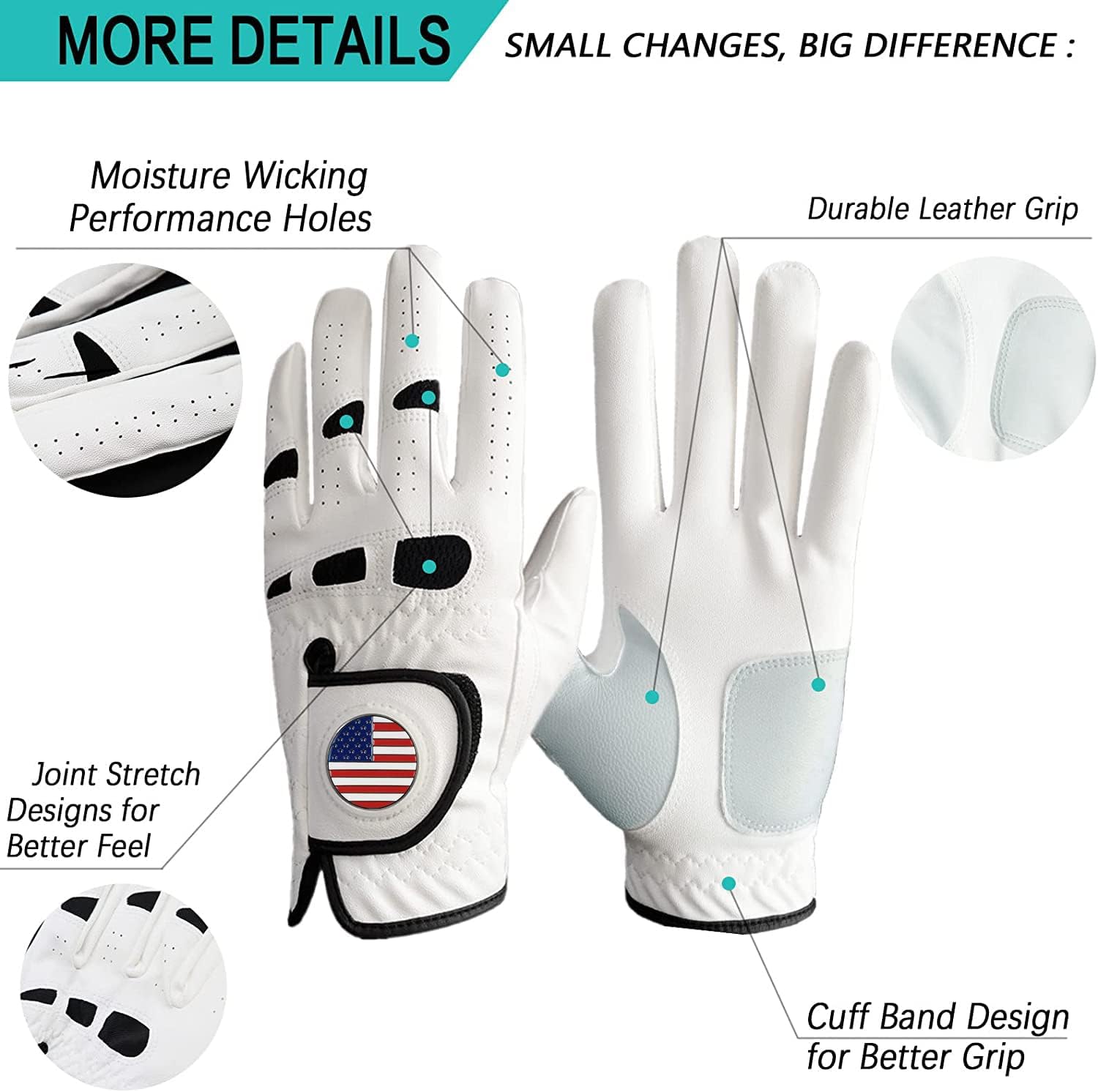 Amy Sport Golf Gloves - Soft Leather Grip for Left & Right-Handed Golfers | 3 Pack, Sizes S-3XL