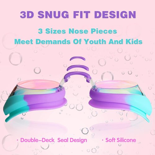 Keary Kids Swim Goggles - Anti-Fog, Waterproof, UV Protection | Clear Vision for Ages 3-12