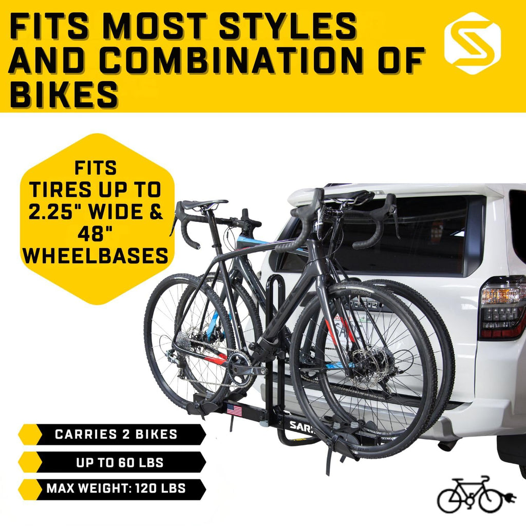 Saris Freedom 2-Bike Hitch Rack – Universal Fit for All Bike Types, 1¼" & 2" Receivers, 120 lb Capacity, Compact Design, Secure Ratcheting Straps
