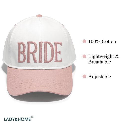 LADY&HOME Bride Baseball Hat,Bach Party Decorations,Bridal Shower Accessory,Bride to Be Gift,Bridesmaid Favor (Pink)