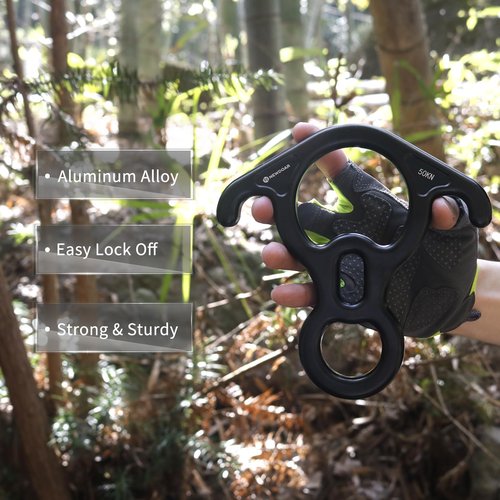 NewDoar 50KN 11000 LBF Rescue Figure,8 Descender Large Bent-Ear Belaying and Rappelling Gear Belay Device for Rock Climbing, Aerial dance,Ziplining and Peak Rescue 7075 Aluminum Alloy(black)