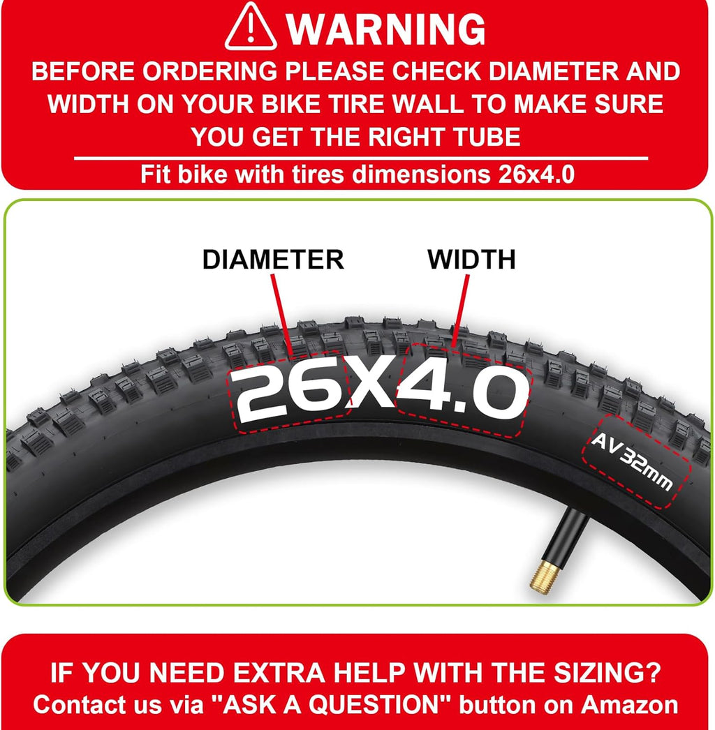 Skiennix Fat Tire Tubes - 20"/26" E-Bike Bicycle Tubes with AV 32mm Schrader Valve & Tire Levers | 2/4 Pack