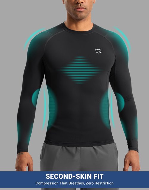 G Gradual Mens Compression Shirt Long Sleeve Moisture Wicking Running Gym Shirts for Men Athletic Workout Base Layer T-Shirt(Black,L)