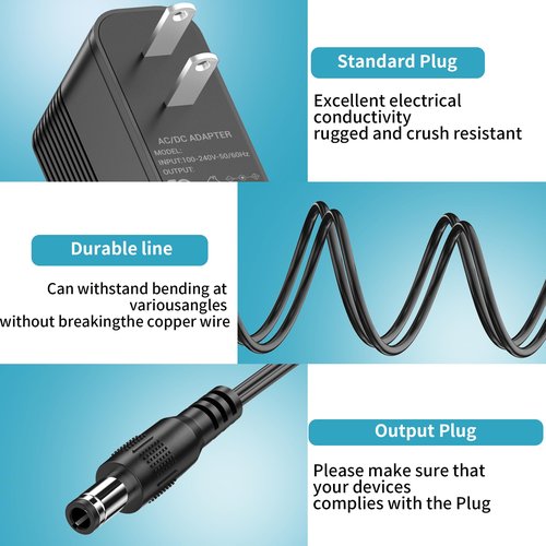 Power Cord for ProForm Elliptical Smart Strider 390 395 475 510 E, 480 490 500 600 LE, 400 700 510 EX, Cardio Cross Trainer Exercise Bike Charger Cable Cord