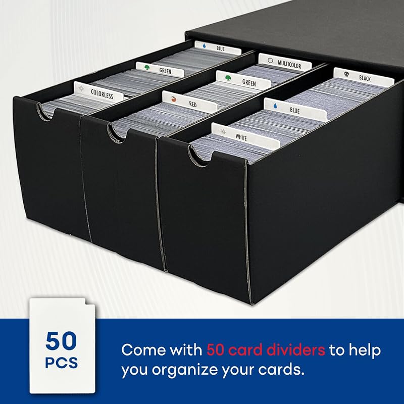 12-Drawer Trading Card Storage Box with 50 Dividers - MTG, Baseball & Sports Cards Collector Box (Black, 12 Drawers)