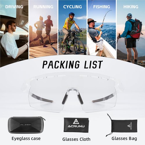 ACRUNU Cycling Glasses with Photochromic Anti-Fog Lens - 6 Vent Holes Insect-Leg Design UV400 Protection Unisex Fit (Gray)