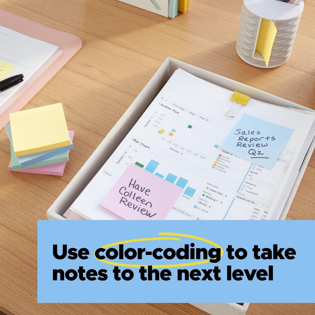 Post-it Super Sticky Notes - 100% Recycled Paper, 3" x 3", 5 Pads in Wanderlust Pastels | Eco-Friendly Office Supplies