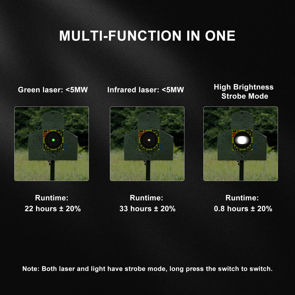 SMSlaser Compact Green Laser Sight + Infrared(IR) Laser Sight with 1200 Lumens Tactical Flashlight, 4-Level Brightness, Strobe Function for Laser and Flashlight, Housed in Hard-Anodized Aluminum Alloy