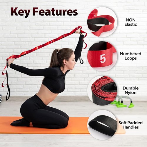 Acozycoo Stretching Strap - 10 Loop Yoga Strap for Physical Therapy & Flexibility Training
