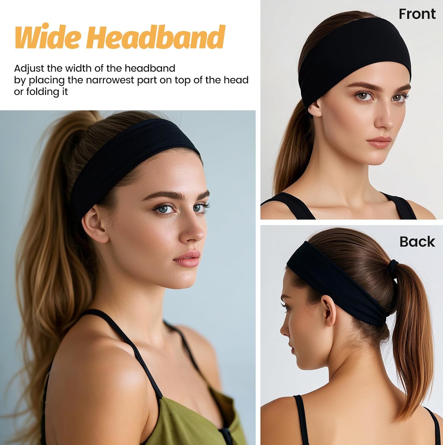Skiennix Headbands for Women - 6 Pack Wide Elastic Hair Bands | Soft Non-Slip Sports Accessories