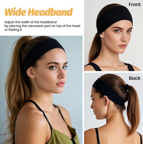 Headbands for Women - 6 Pack Wide Elastic Hair Bands | Soft Non-Slip Sports Accessories for Yoga & Daily Use