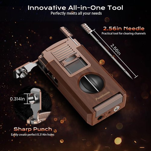 Torch Lighter with Cutter, Punch, Holder, Draw Enhancer Tool, and Dual Windproof Jet Flames, Refillable Butane Lighters with Gift Box, Multi-Function Lighter Accessories, Cool Lighters for Men