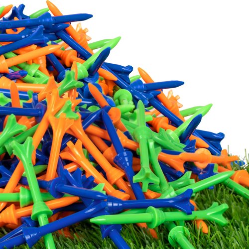 LZFAN Golf Tees 3 1/4 Inch, Plastic Golf Tees 4 Prongs Stability Tees, Unbreakable Long Golf Tees Reduce Friction & Side Spin Colored (100PCS)