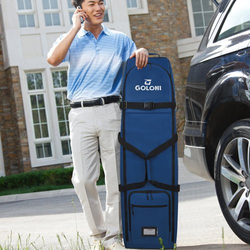 Goloni Golf Travel Bag with Wheels for Airlines, Heavy Duty Golf Club Travel Case, Water Resistant Golf Bag Cover for Air Travel, Portable Foldable Golf Luggage for Men Women