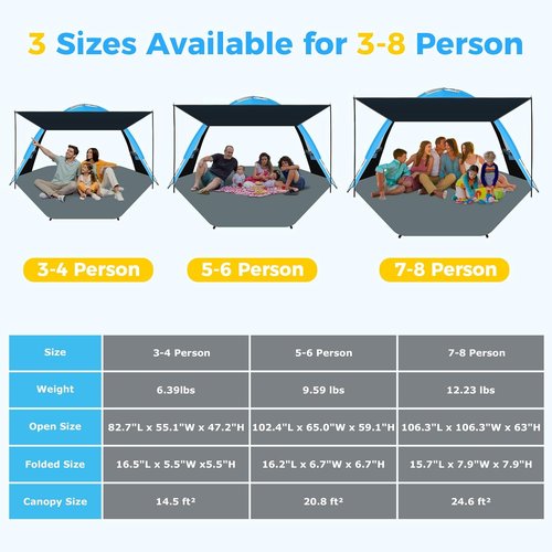 Gorich Beach Tent - Portable Sun Shelter with UPF 50+ UV Protection | Easy Setup for 3-8 People