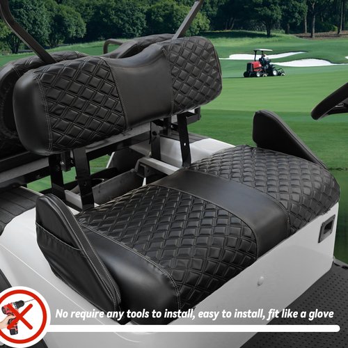 SAMXOMAP Golf Cart Seat Covers Front and Rear Waterproof and Sun Resistant Marine Grade Vinyl Leather Seat Cover Accessories for EZGO TXT 1994-2013, Black(4PCS)